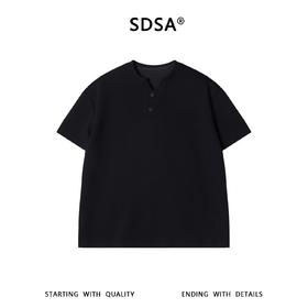 SDSA男装2026新款高贵轻奢亨利领两粒扣短袖T恤宽松重磅休闲上衣