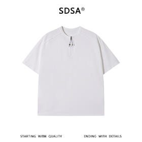 SDSA男装2026新款高贵轻奢抽绳亨利领短袖T恤宽松插肩袖休闲上衣