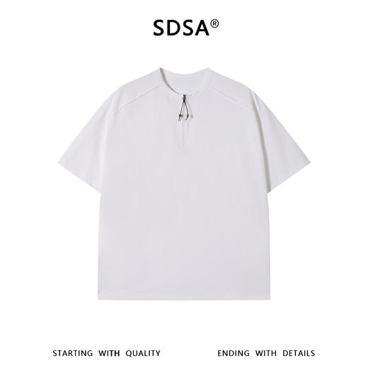 SDSA男装2026新款高贵轻奢抽绳亨利领短袖T恤宽松插肩袖休闲上衣 商品图0