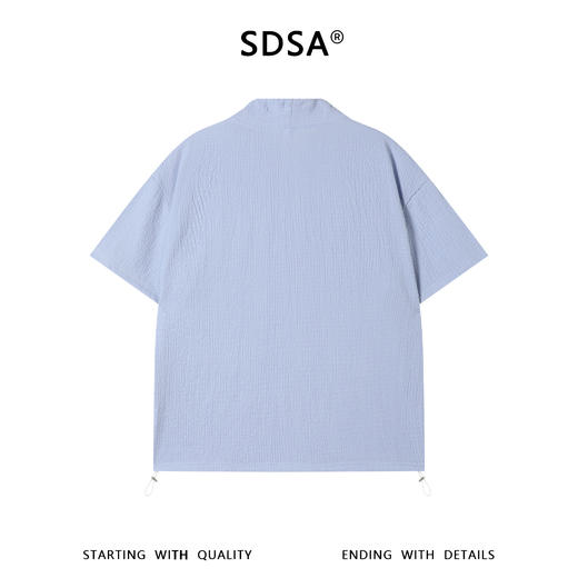 SDSA男装2026新款华夫格新中式盘扣抽绳短袖T恤宽松立领休闲上衣 商品图4