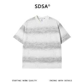 SDSA男装2026新款高贵轻奢韩系扎染条纹滴胶设计圆领短袖T恤百搭
