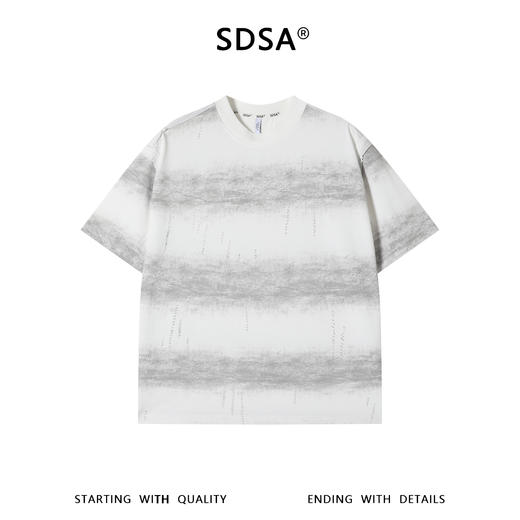 SDSA男装2026新款高贵轻奢韩系扎染条纹滴胶设计圆领短袖T恤百搭 商品图0