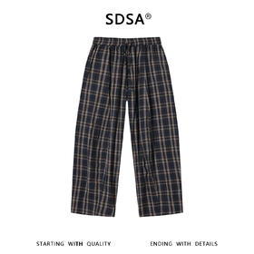 SDSA男装2026新款高贵轻奢复古格纹格子抽绳休闲裤垂感慵懒风长裤