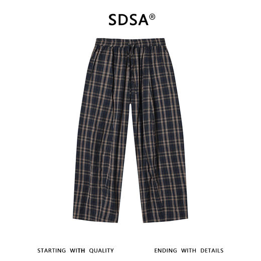 SDSA男装2026新款高贵轻奢复古格纹格子抽绳休闲裤垂感慵懒风长裤 商品图0