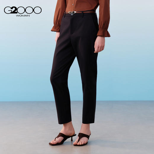 G2000女装SS26商场新款【配赠腰带/棉质弹性/烟管裤】百搭休闲裤61263186 商品图0
