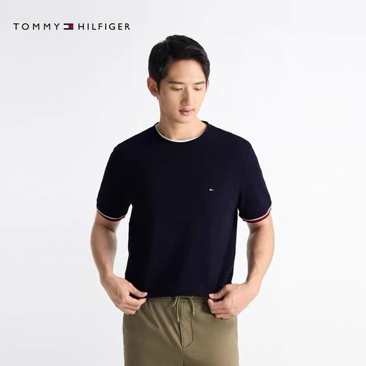 TOMMY美式经典提花扁机袖口+180g丝光珠地面料撞色短袖T恤 商品图0