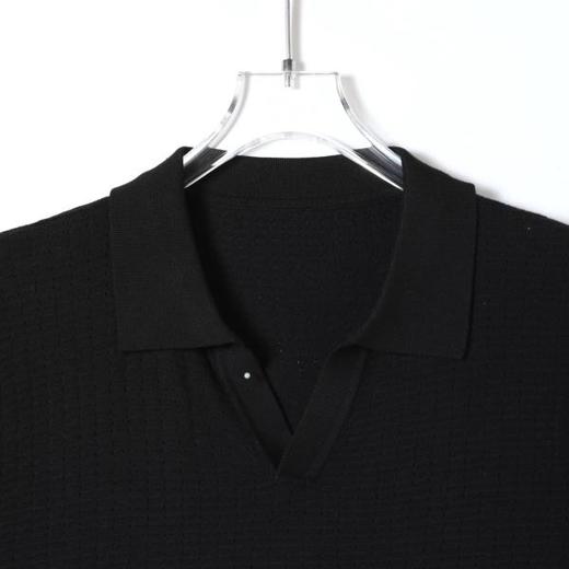 SDSA男装2026新款轻奢潮牌简约纯色提花格子小V翻领短袖T恤百搭 商品图2