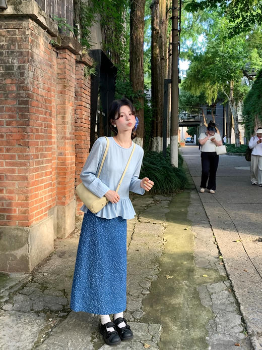 天猫同步【82.9%莱赛尔天丝】拉夏贝尔/La Chapelle圆领花边系带拼接下摆长袖衬衫女宽松甜美小众设计感衬衣 商品图8