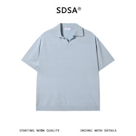 SDSA男装2026新款高贵轻奢老钱风纯色简约针织海鸥领短袖T恤百搭