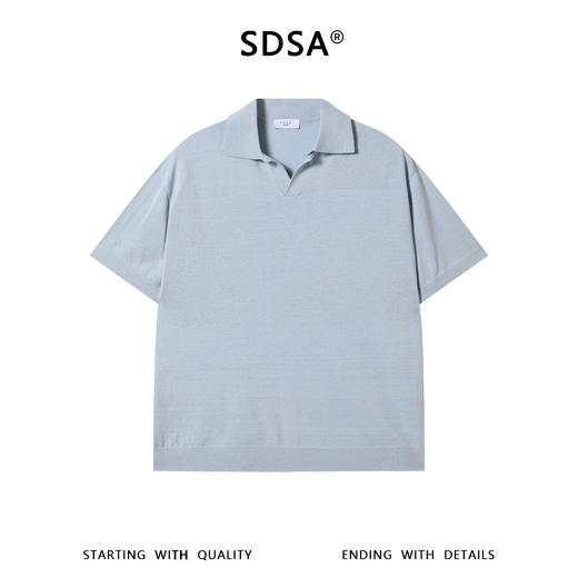 SDSA男装2026新款高贵轻奢老钱风纯色简约针织海鸥领短袖T恤百搭 商品图0