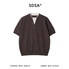 SDSA男装2026新款轻奢假两件坑条肌理短袖针织开衫宽松休闲上衣