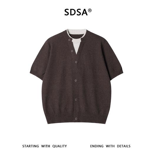 SDSA男装2026新款轻奢假两件坑条肌理短袖针织开衫宽松休闲上衣 商品图0