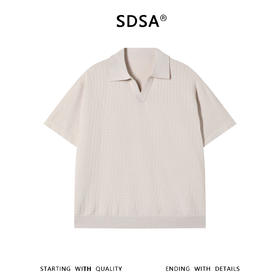 SDSA男装2026新款轻奢潮牌简约纯色提花格子小V翻领短袖T恤百搭