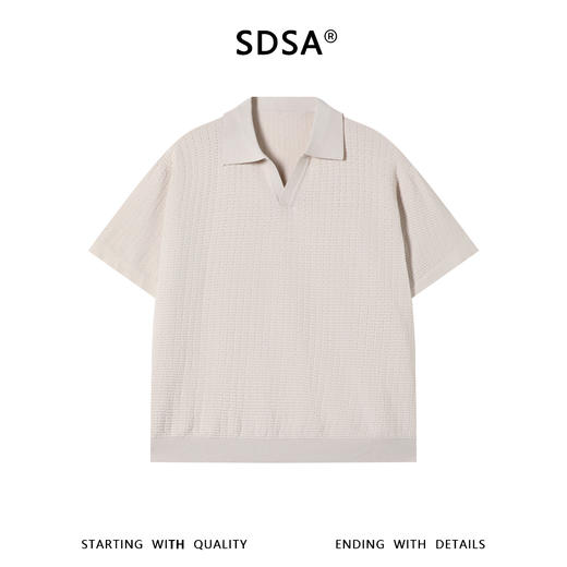SDSA男装2026新款轻奢潮牌简约纯色提花格子小V翻领短袖T恤百搭 商品图0