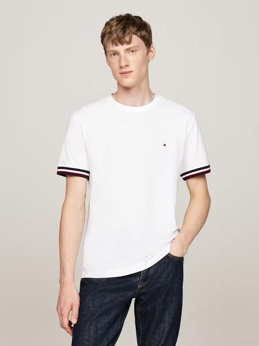 TOMMY美式经典提花扁机袖口+180g丝光珠地面料撞色短袖T恤 商品图1