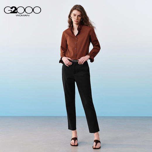 G2000女装SS26商场新款【配赠腰带/棉质弹性/烟管裤】百搭休闲裤61263186 商品图1