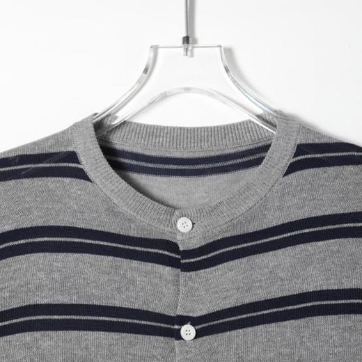 SDSA男装2026新款轻奢休闲百搭通勤复古条纹纽扣开衫短袖T恤 商品图2