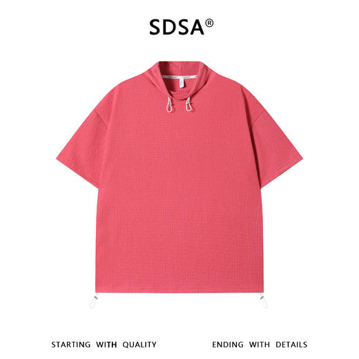 SDSA男装2026新款华夫格新中式盘扣抽绳短袖T恤宽松立领休闲上衣 商品图0