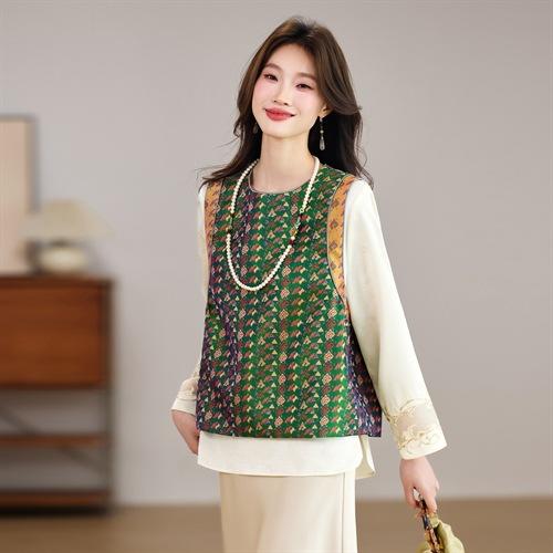 新中式减龄百搭圆领撞色马甲+刺绣衬衫打底两件套 商品图3