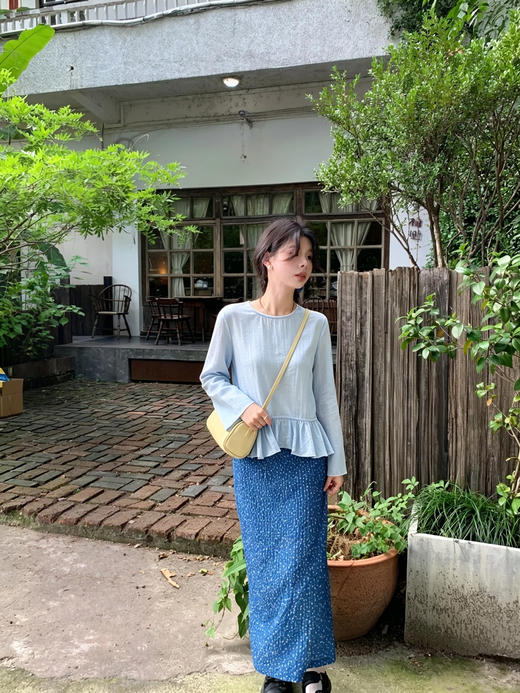 天猫同步【82.9%莱赛尔天丝】拉夏贝尔/La Chapelle圆领花边系带拼接下摆长袖衬衫女宽松甜美小众设计感衬衣 商品图9