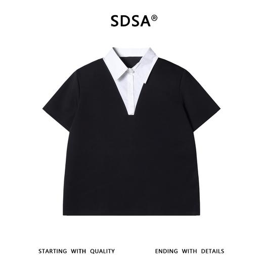 SDSA男装2026新款轻奢撞色假两件翻领V领短袖T恤宽松通勤休闲上衣 商品图0