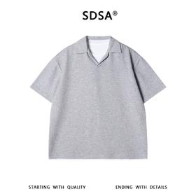 SDSA男装2026新款轻奢假两件V领翻领短袖Polo衫宽松通勤休闲上衣