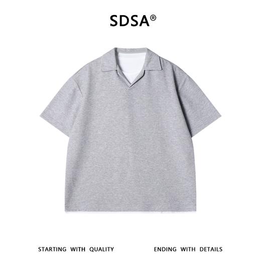 SDSA男装2026新款轻奢假两件V领翻领短袖Polo衫宽松通勤休闲上衣 商品图0