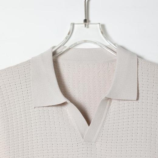 SDSA男装2026新款轻奢潮牌简约纯色提花格子小V翻领短袖T恤百搭 商品图2