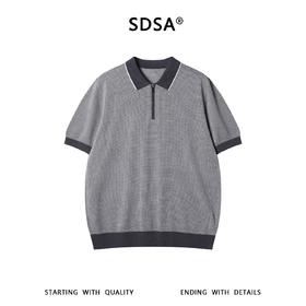 SDSA男装2026新款轻奢撞色华夫格半拉链短袖Polo衫宽松休闲上衣