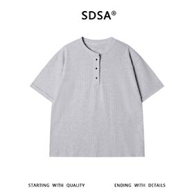 SDSA男装2026新款肌理感半纽扣亨利领短袖T恤宽松圆领休闲上衣