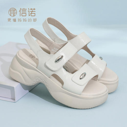 信诺真皮舒适运动凉鞋女士2026新款夏季厚底沙滩鞋小个子增高凉拖6L559-5 商品图2
