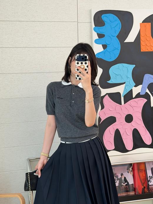 缪缪 最新款🌠娃娃领假两件针织Polo衫 商品图3