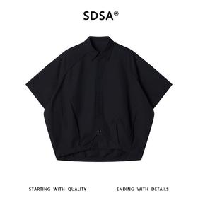 SDSA男装2026新款高贵轻奢潮牌机能风插肩袖黑衬衫宽松短袖