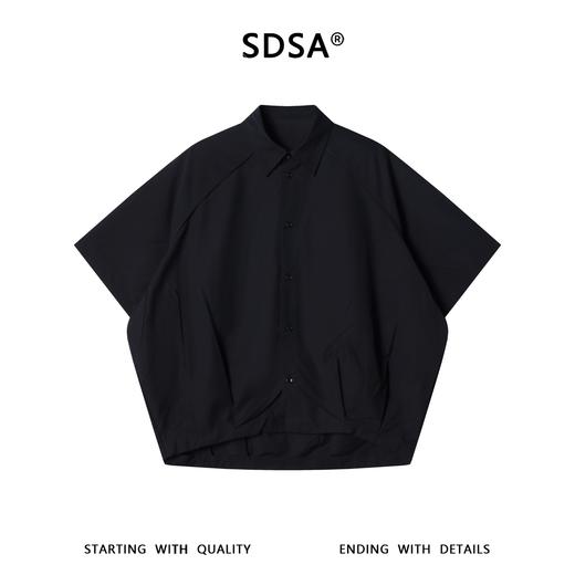 SDSA男装2026新款高贵轻奢潮牌机能风插肩袖黑衬衫宽松短袖 商品图0