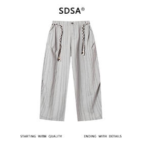 SDSA男装2026新款高贵轻奢潮牌竖纹编织抽绳休闲裤新中式垂感长裤