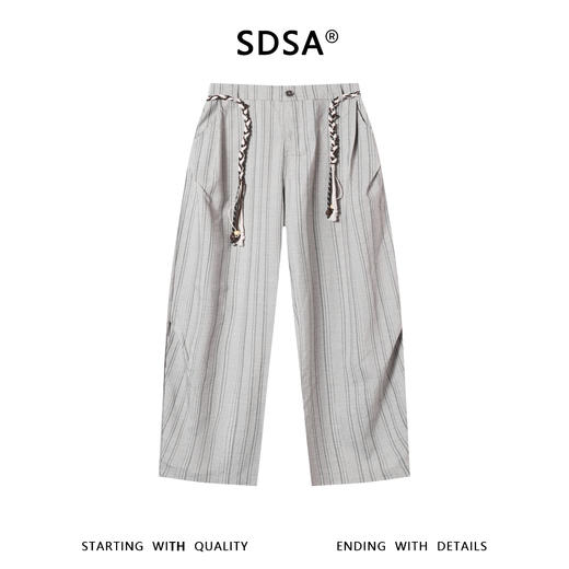 SDSA男装2026新款高贵轻奢潮牌竖纹编织抽绳休闲裤新中式垂感长裤 商品图0