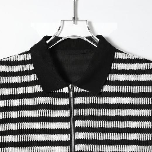 SDSA男装2026新款高贵轻奢松弛感撞色条纹半拉链翻领短袖T恤百搭 商品图2