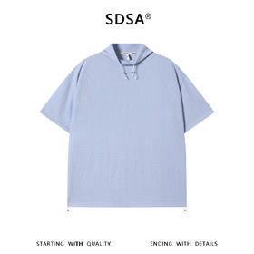 SDSA男装2026新款华夫格新中式盘扣抽绳短袖T恤宽松立领休闲上衣