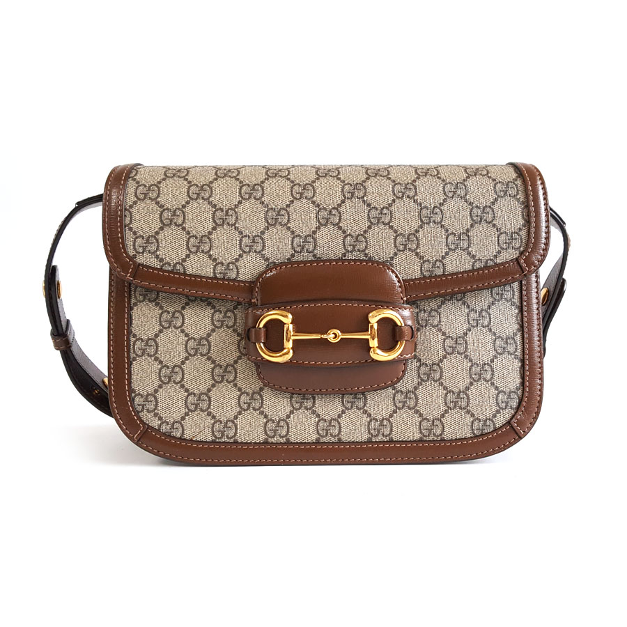 【95新】Gucci古驰1955系列602204中号老花拼棕色1955马衔扣马鞍包单肩包女士080426AK13