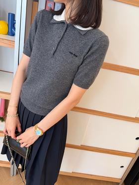 缪缪 最新款🌠娃娃领假两件针织Polo衫