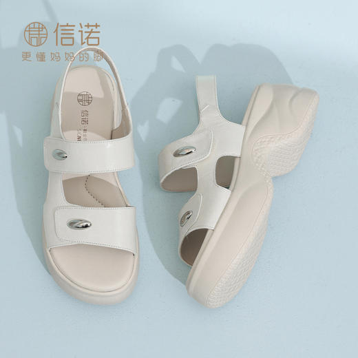 信诺真皮舒适运动凉鞋女士2026新款夏季厚底沙滩鞋小个子增高凉拖6L559-5 商品图3
