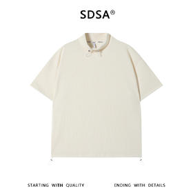 SDSA男装2026新款华夫格新中式盘扣抽绳短袖T恤宽松立领休闲上衣