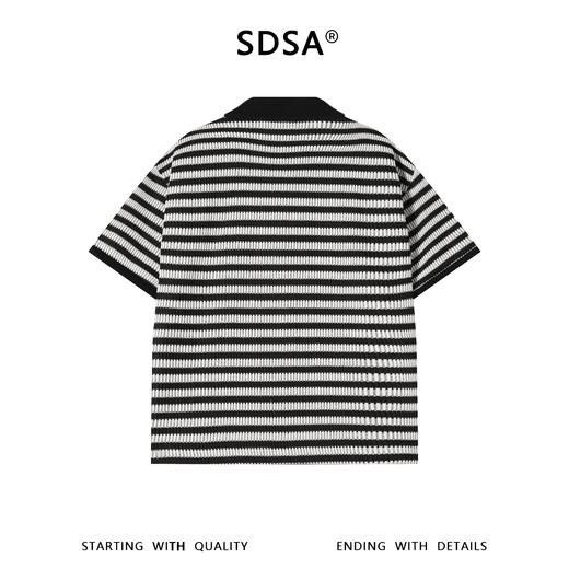 SDSA男装2026新款高贵轻奢松弛感撞色条纹半拉链翻领短袖T恤百搭 商品图1