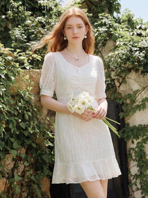 天猫同步【初恋女神】拉夏贝尔/La Chapelle收腰显瘦~复古修身桃心领连衣裙小个子短款高级感裙子 商品图3