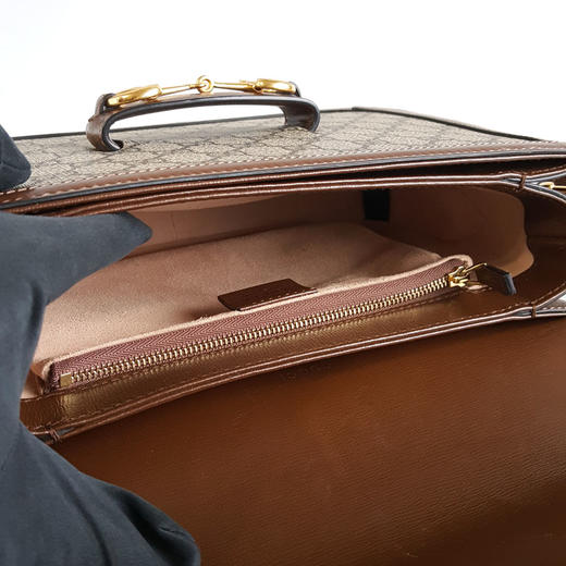 【95新】Gucci古驰1955系列602204中号老花拼棕色1955马衔扣马鞍包单肩包女士080426AK13 商品图7