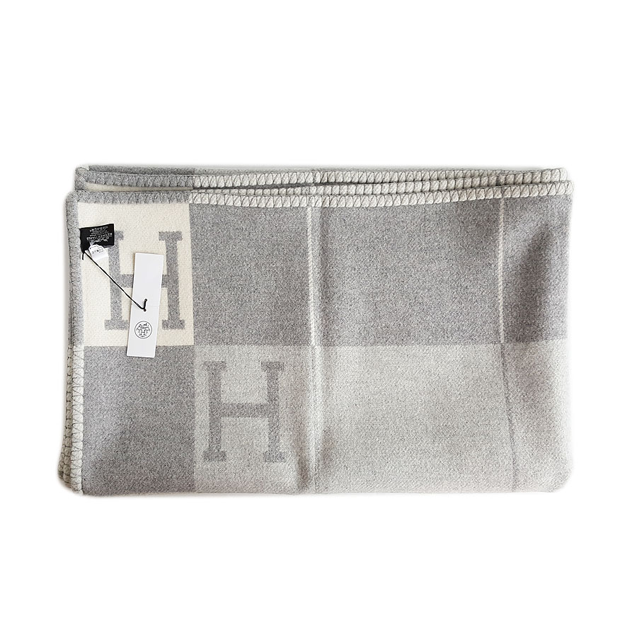 【全新】Hermes爱马仕H102665M 54灰色拼色Avalon羊毛山羊绒混纺轻薄毛毯中性款080426NJS08