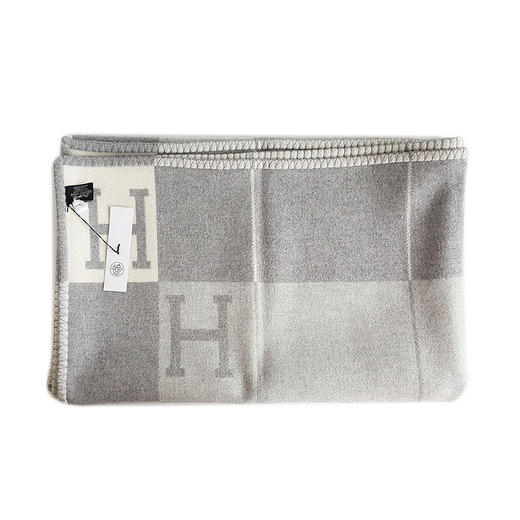 【全新】Hermes爱马仕H102665M 54灰色拼色Avalon羊毛山羊绒混纺轻薄毛毯中性款080426NJS08 商品图0