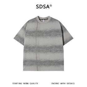 SDSA男装2026新款高贵轻奢韩系扎染条纹滴胶设计圆领短袖T恤百搭