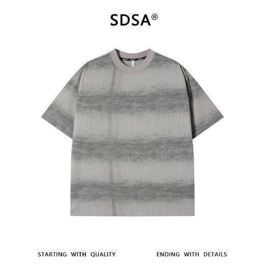 SDSA男装2026新款高贵轻奢韩系扎染条纹滴胶设计圆领短袖T恤百搭 商品图0