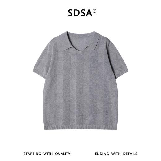 SDSA男装2026新款竖条肌理V领翻领短袖针织Polo衫宽松休闲上衣 商品图0